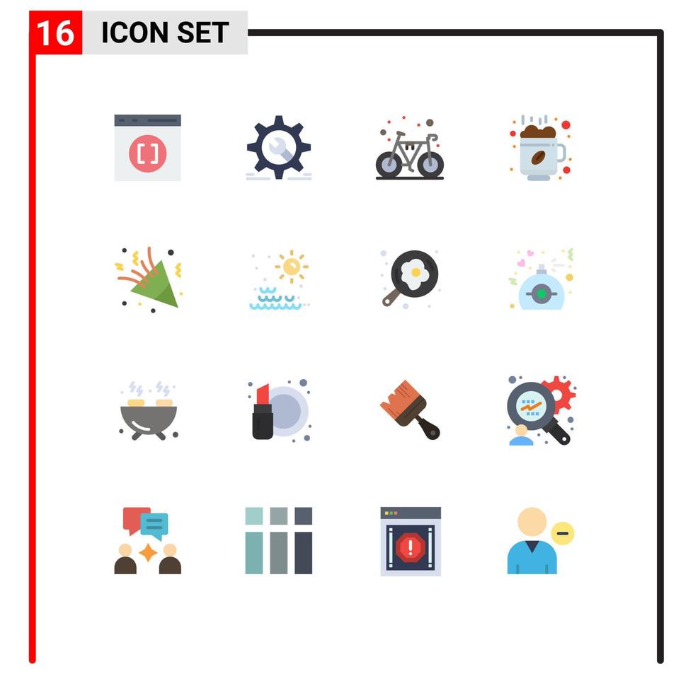 Mobile Interface Flat Color Set of 16 Pictograms of fireworks coffee configuration break gym Editable Pack of Creative Vector Design Elements