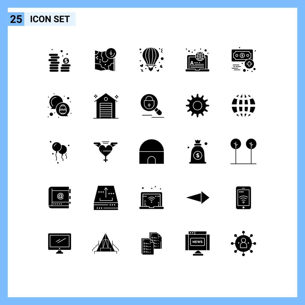 Modern Set of 25 Solid Glyphs Pictograph of online internet location international love Editable Vector Design Elements