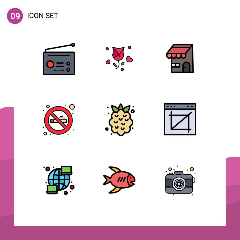 9 Filledline Flat Color concept for Websites Mobile and Apps summer sign valentine no smoking shop Editable Vector Design Elements