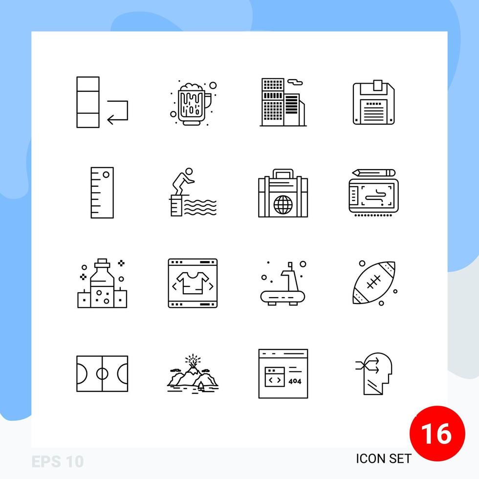 Stock Vector Icon Pack of 16 Line Signs and Symbols for diving measure estate design diskette Editable Vector Design Elements