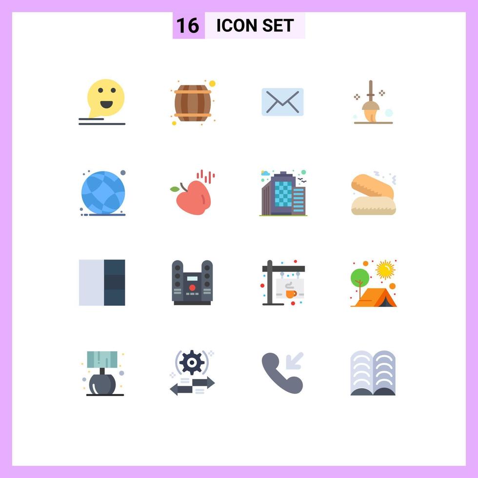 Group of 16 Modern Flat Colors Set for online world globe drink mop bucket Editable Pack of Creative Vector Design Elements