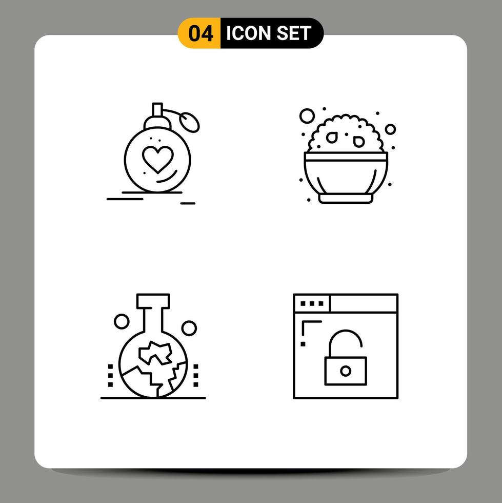 Mobile Interface Line Set of 4 Pictograms of love phirni perfume food geology Editable Vector Design Elements