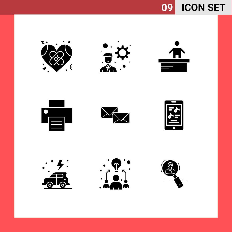 9 Universal Solid Glyphs Set for Web and Mobile Applications forward mail cashier printing printer Editable Vector Design Elements