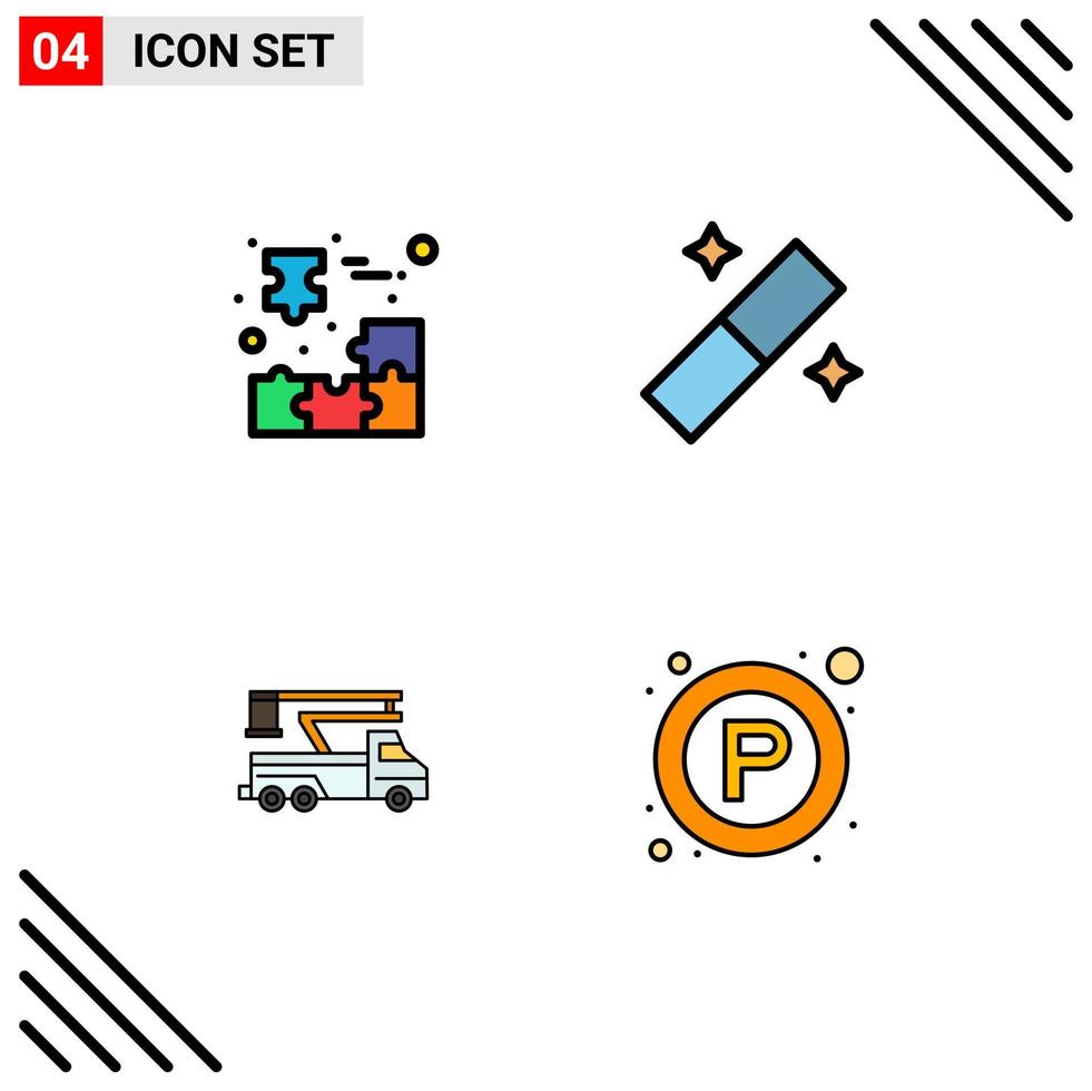 4 Universal Filledline Flat Color Signs Symbols of box truck jigsaw puzzle graphic lifting Editable Vector Design Elements
