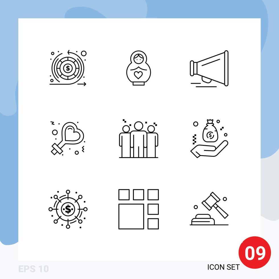 Modern Set of 9 Outlines Pictograph of corporate coach speaker business sign Editable Vector Design Elements