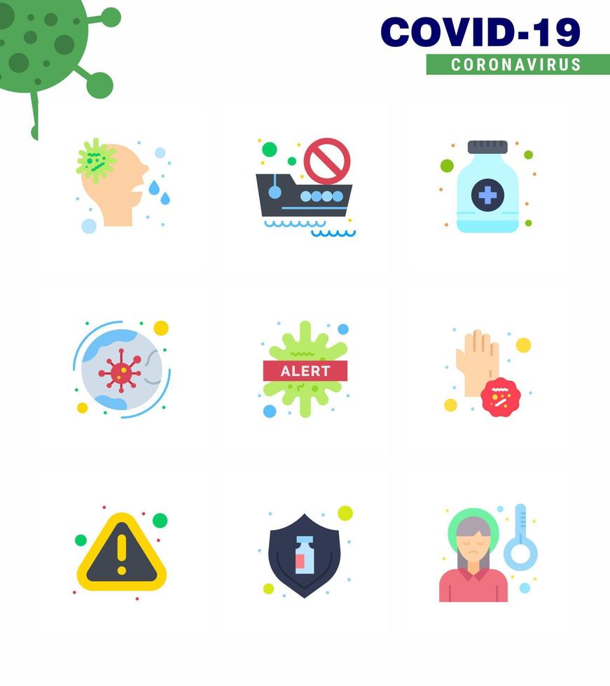 Coronavirus awareness icons 9 Flat Color icon Corona Virus Flu Related such as alert covid pills coronavirus worldwide viral coronavirus 2019nov disease Vector Design Elements