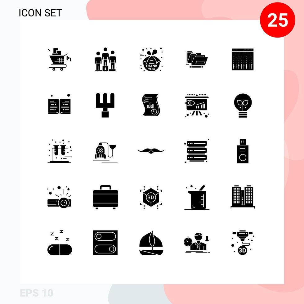 Set of 25 Modern UI Icons Symbols Signs for control safe note date file Editable Vector Design Elements