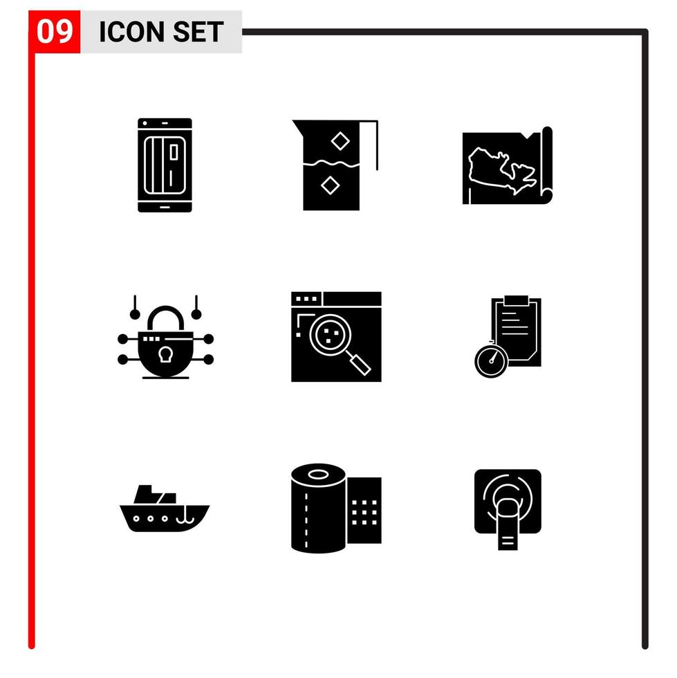 Pictogram Set of 9 Simple Solid Glyphs of internet network security food network canada Editable Vector Design Elements