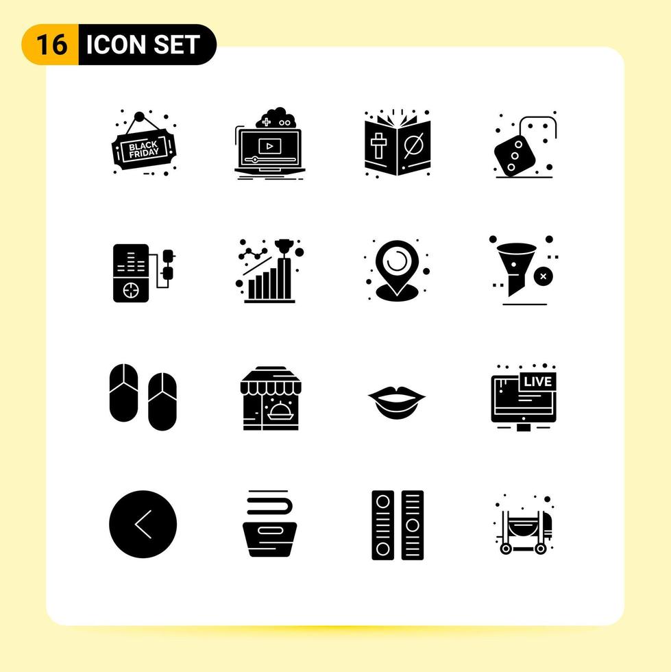Group of 16 Solid Glyphs Signs and Symbols for play dices video competition halloween Editable Vector Design Elements
