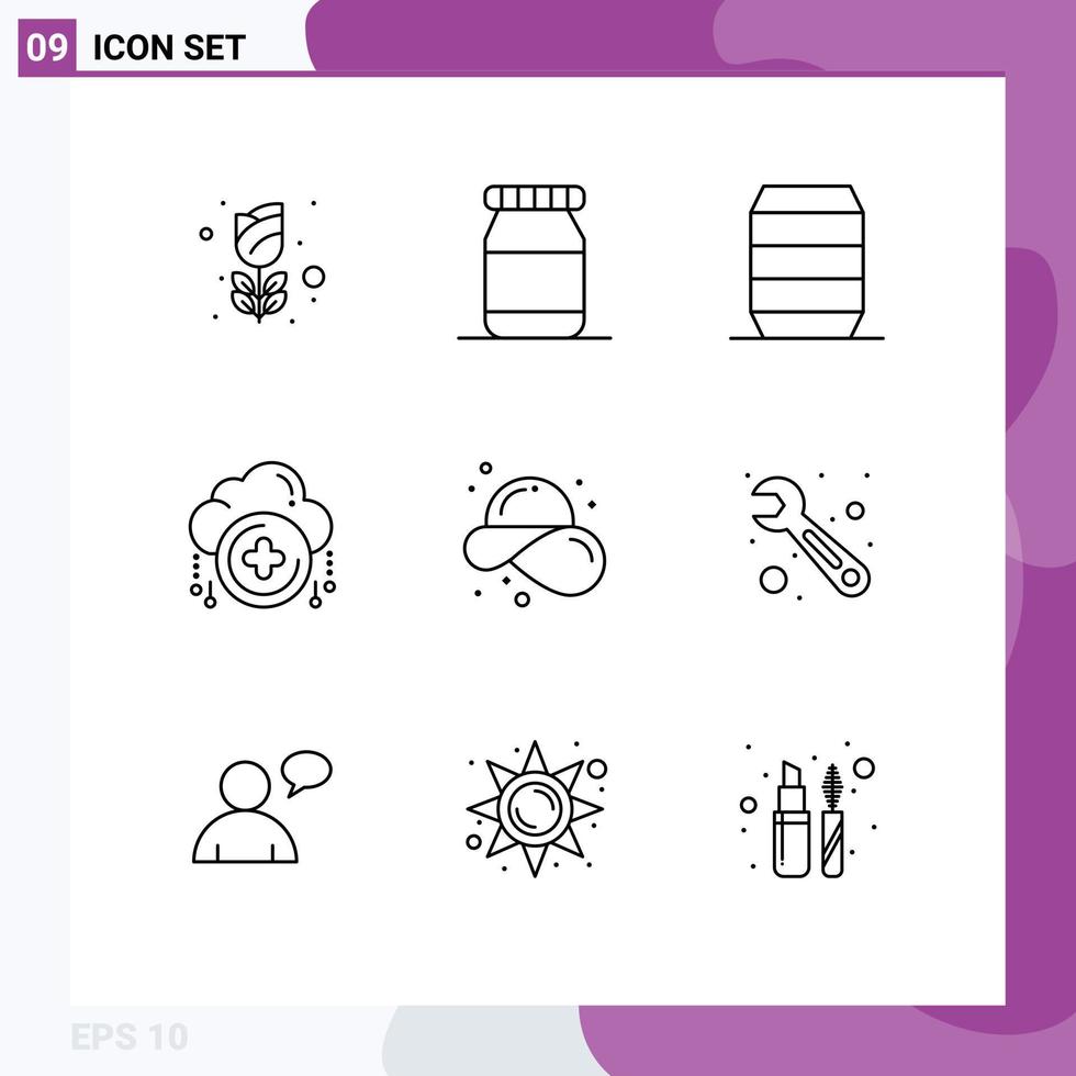 Modern Set of 9 Outlines and symbols such as straw hat fashion fast food beach new Editable Vector Design Elements