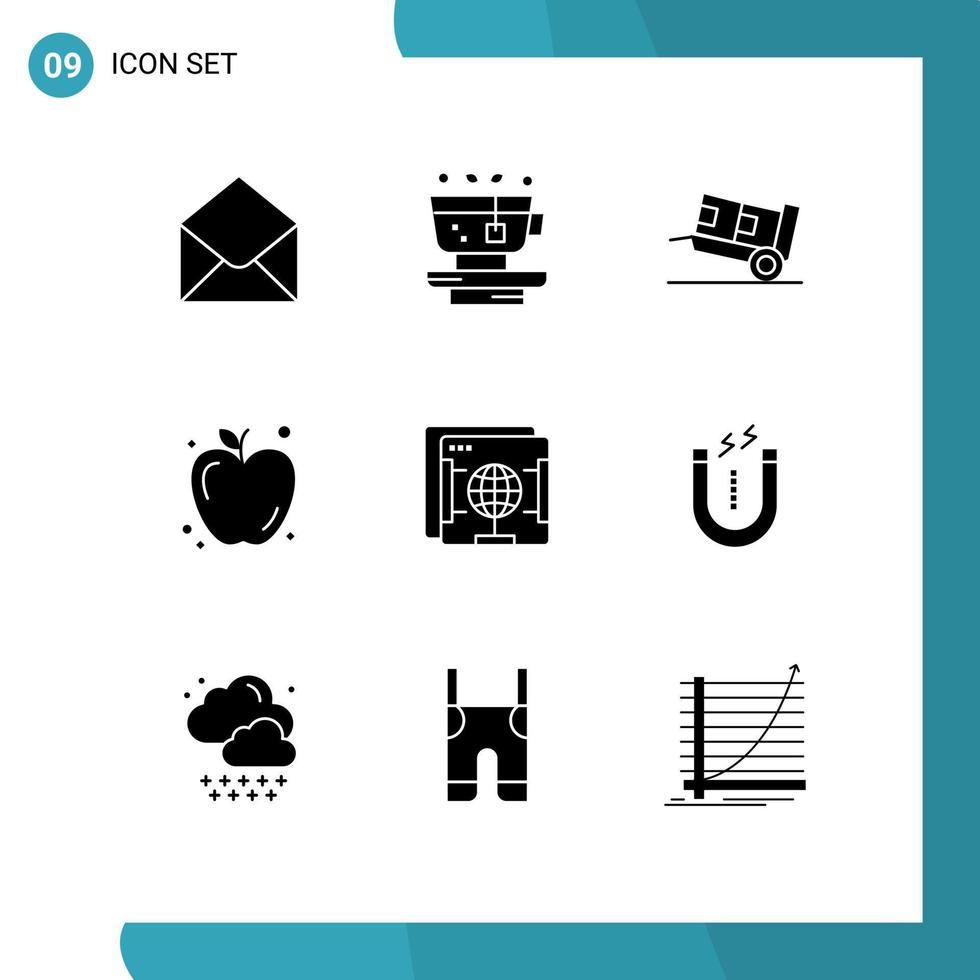 Set of 9 Modern UI Icons Symbols Signs for web brower delivery education apple Editable Vector Design Elements