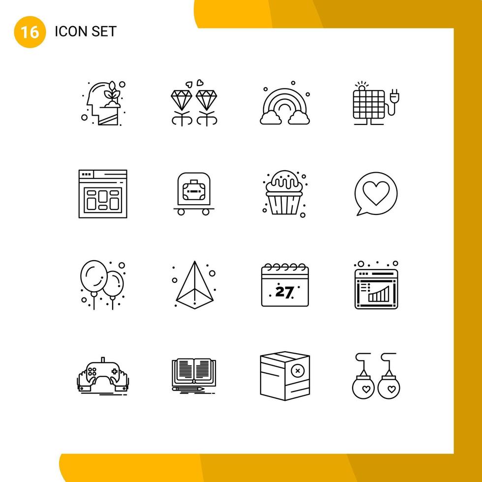16 Creative Icons Modern Signs and Symbols of database plug nature sun energy Editable Vector Design Elements