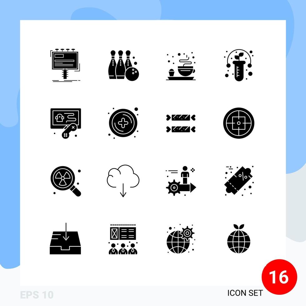 conjunto de 16 iconos de interfaz de usuario modernos símbolos signos para pasatiempos prueba deporte planta té elementos de diseño vectorial editables vector