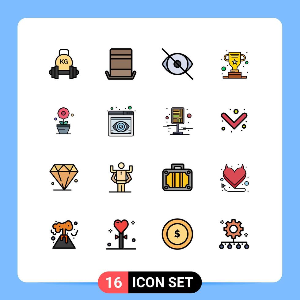 Modern Set of 16 Flat Color Filled Lines Pictograph of success cup top hat award vision Editable Creative Vector Design Elements