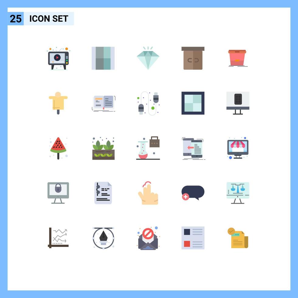 25 User Interface Flat Color Pack of modern Signs and Symbols of bucket furniture illustration drawer present Editable Vector Design Elements
