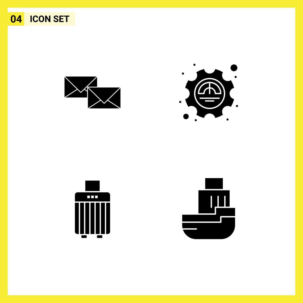 4 Thematic Vector Solid Glyphs and Editable Symbols of mail productivity business efficiency luggage Editable Vector Design Elements