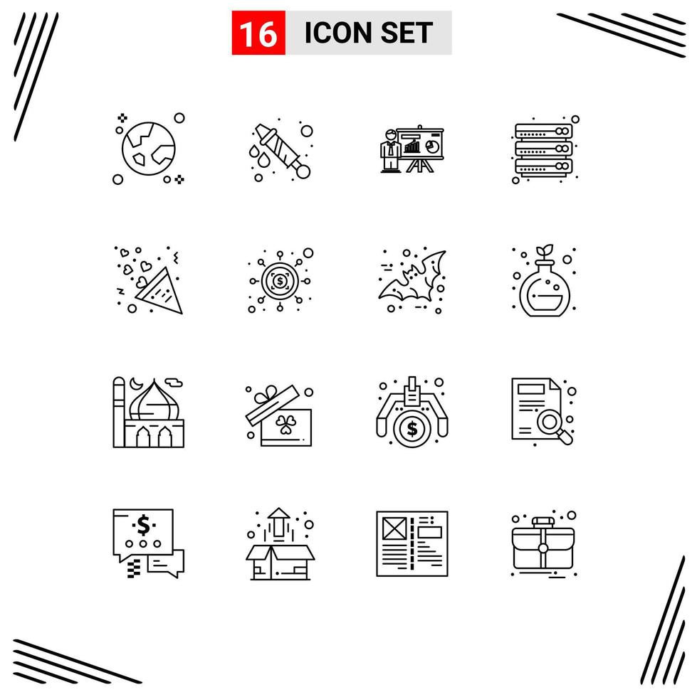 Modern Set of 16 Outlines Pictograph of fireworks server presentation files cloud Editable Vector Design Elements