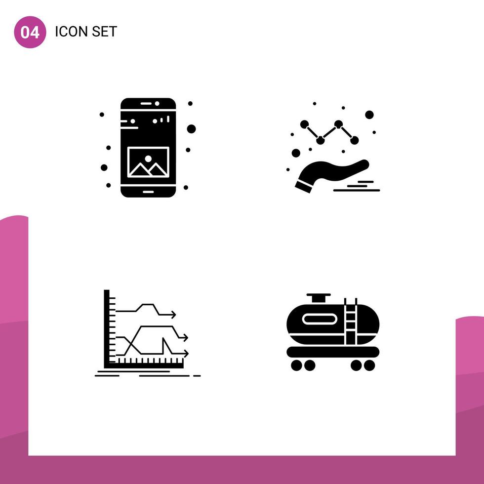 Mobile Interface Solid Glyph Set of 4 Pictograms of app graph mobile graph prediction Editable Vector Design Elements