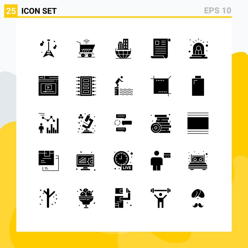 Mobile Interface Solid Glyph Set of 25 Pictograms of alert paper architecture office document Editable Vector Design Elements