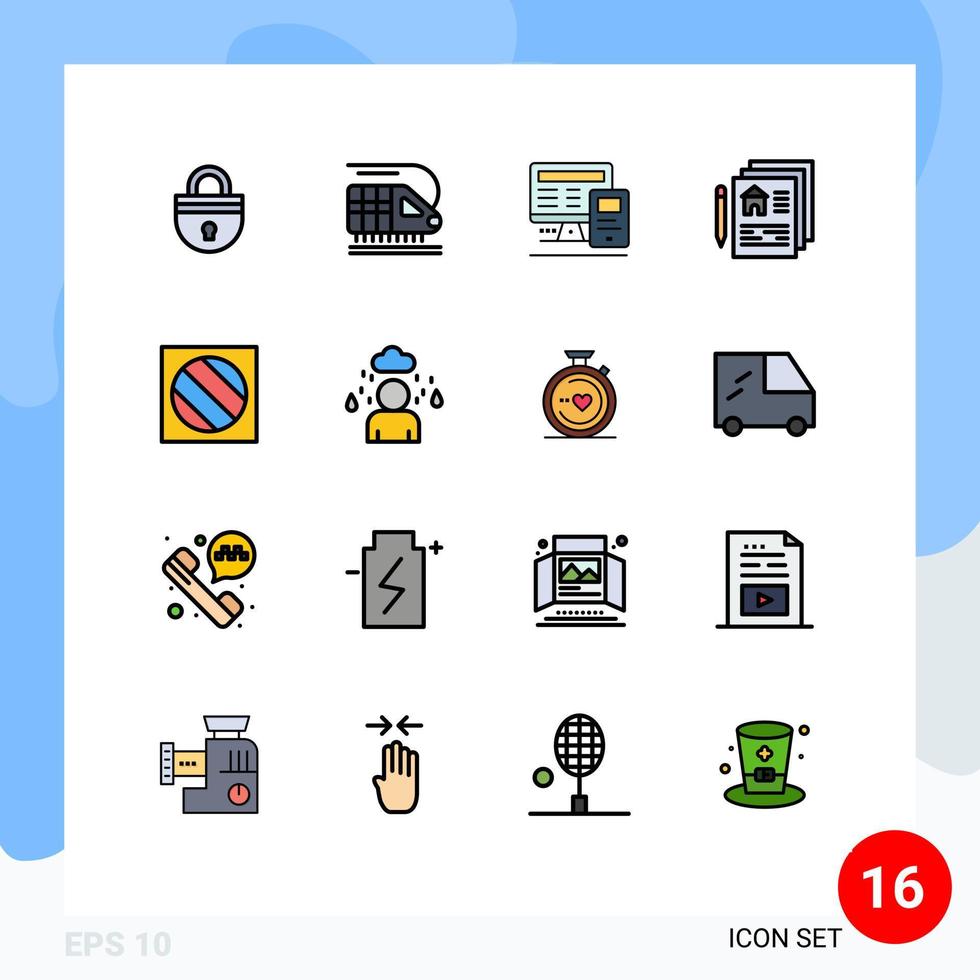 16 líneas rellenas de colores planos vectoriales temáticos y símbolos editables de la edición de elementos de diseño de vectores creativos editables del plano del hogar de la computadora de la pluma