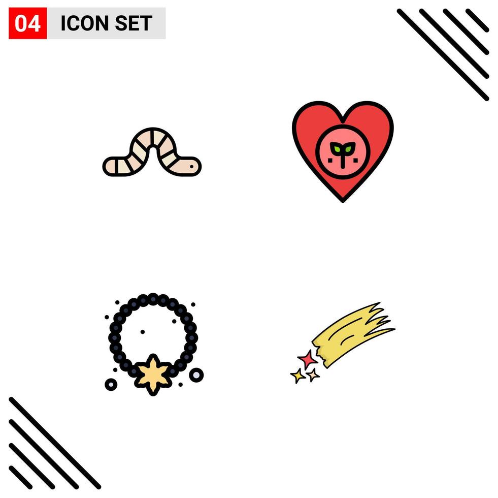 4 User Interface Filledline Flat Color Pack of modern Signs and Symbols of animal jewelry pauropoda favorite necklace Editable Vector Design Elements