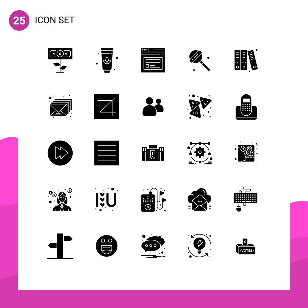 Modern Set of 25 Solid Glyphs and symbols such as inbox history web files food Editable Vector Design Elements