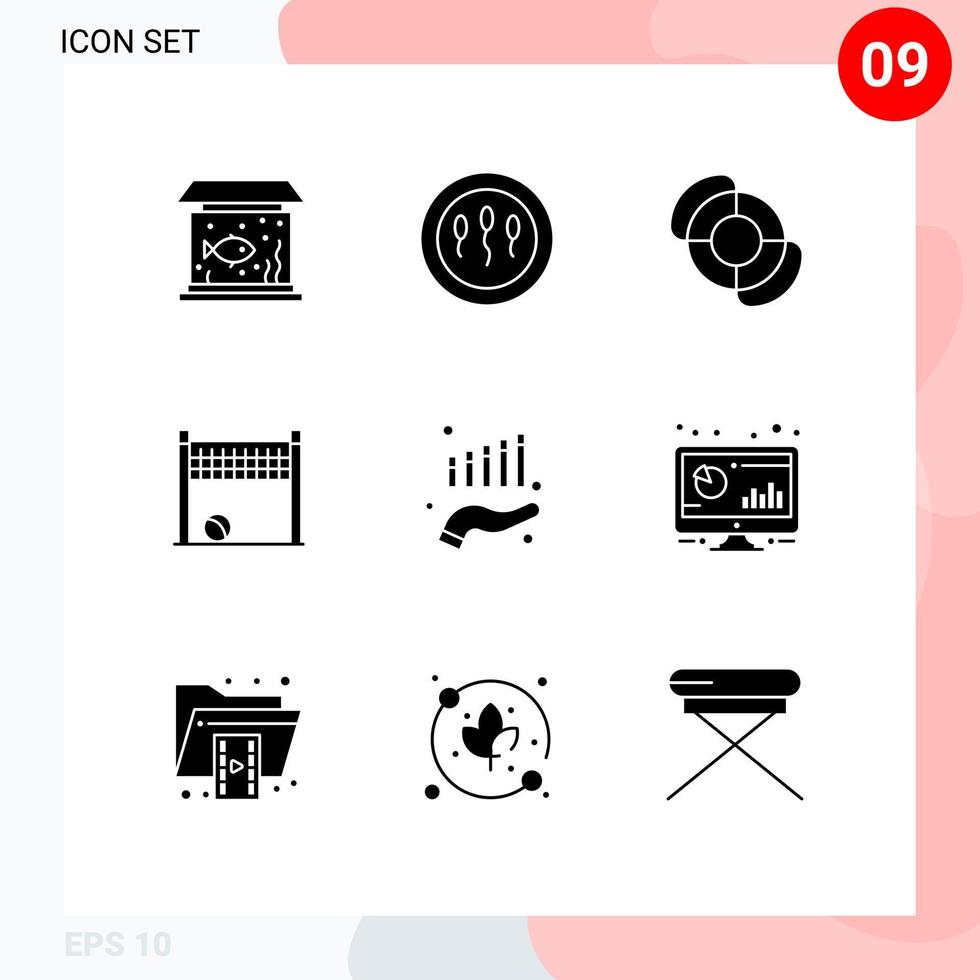 9 Thematic Vector Solid Glyphs and Editable Symbols of growth business beach volleyball goalpost Editable Vector Design Elements