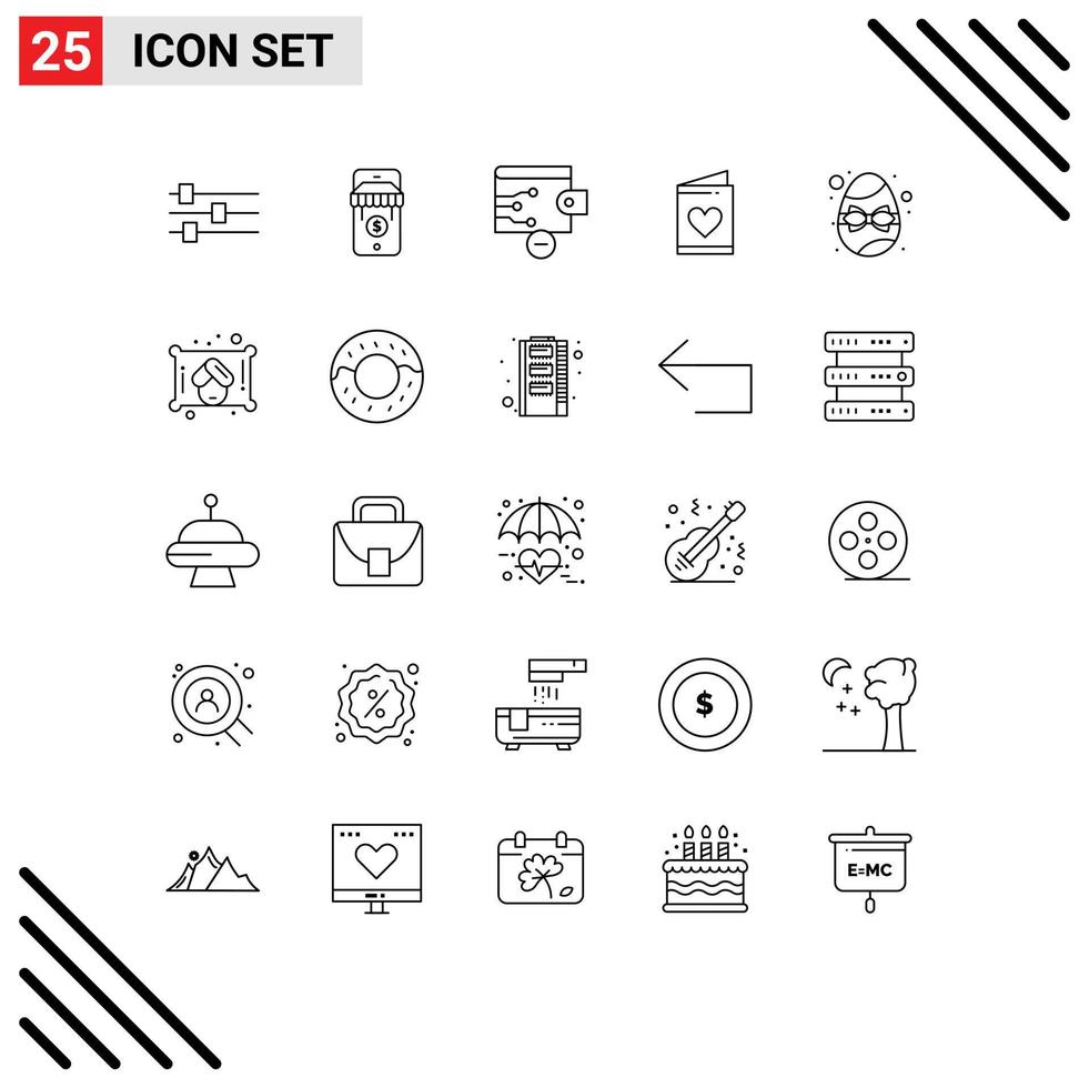 Editable Vector Line Pack of 25 Simple Lines of woman gift wallet easter heart Editable Vector Design Elements