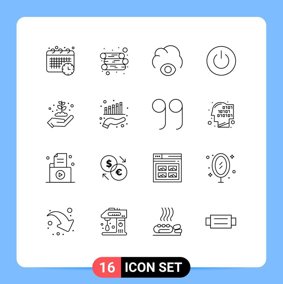 16 Universal Outlines Set for Web and Mobile Applications energy earth day eye user power Editable Vector Design Elements