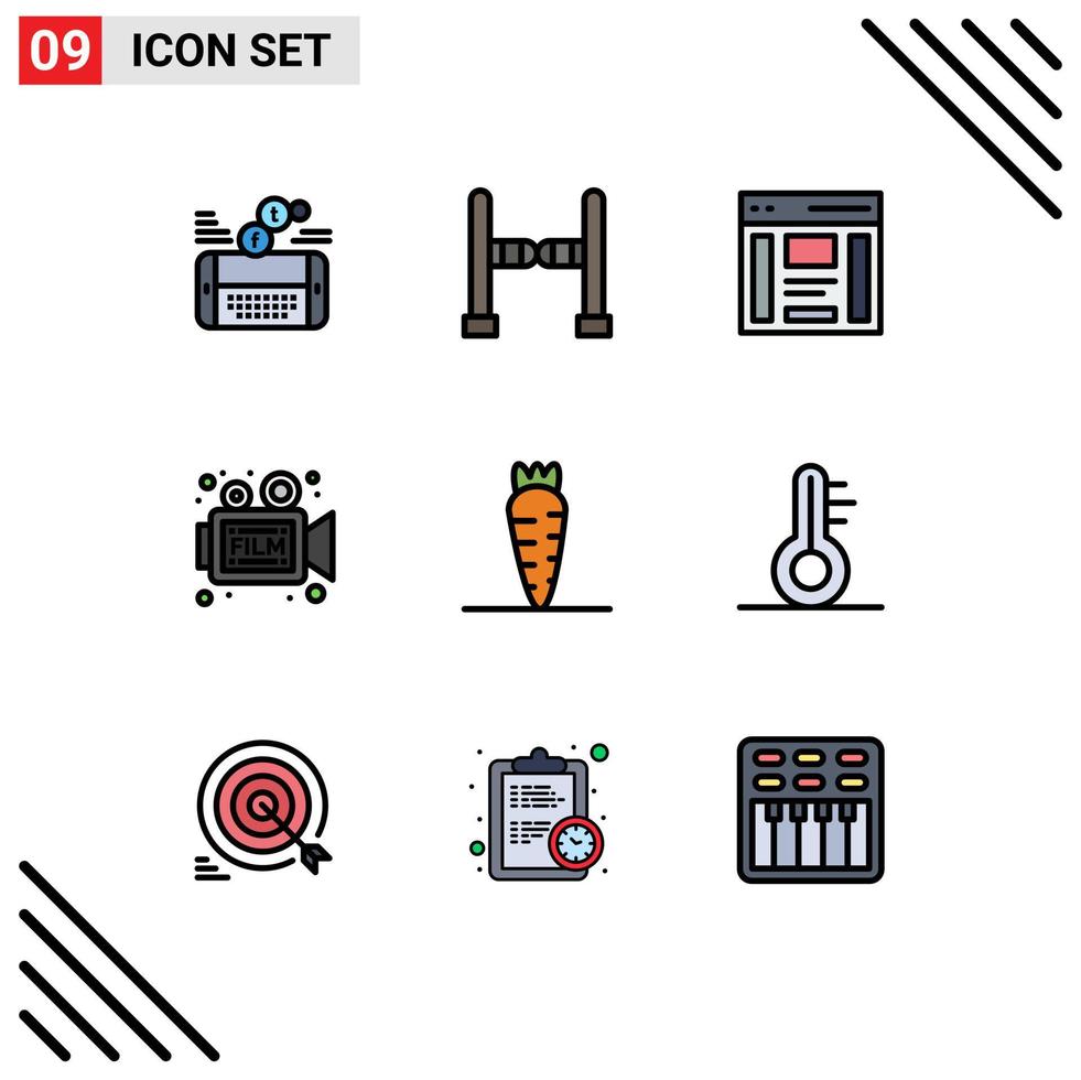 paquete de iconos de vector de stock de 9 signos y símbolos de línea para elementos de diseño de vector editables de barra lateral de película de comunicación de video de película