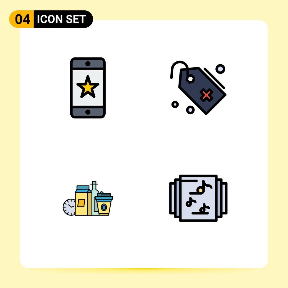 Mobile Interface Filledline Flat Color Set of 4 Pictograms of achievements items smartphone add items Editable Vector Design Elements