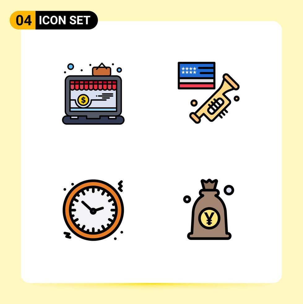 Universal Icon Symbols Group of 4 Modern Filledline Flat Colors of app clock laptop laud time Editable Vector Design Elements