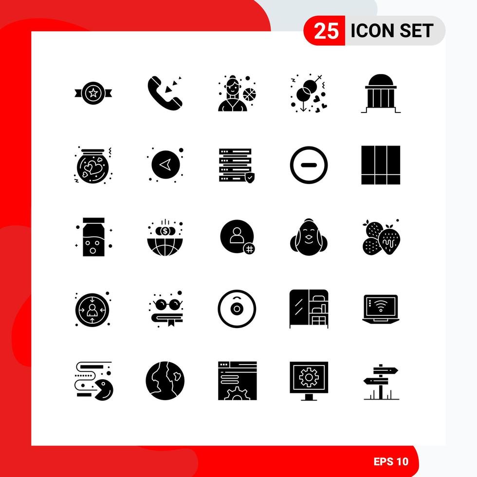 Pack of 25 creative Solid Glyphs of building architecture basketball player wedding gender Editable Vector Design Elements