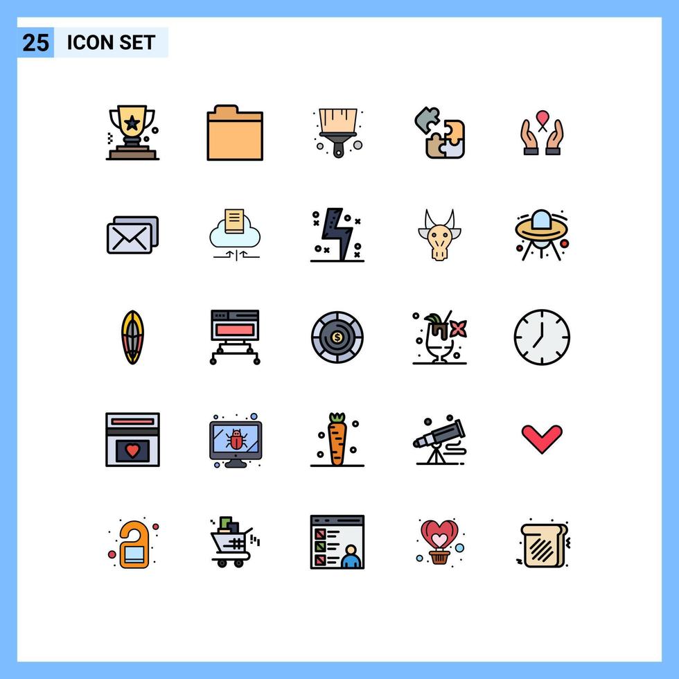 Pictogram Set of 25 Simple Filled line Flat Colors of ribbon care brush solution puzzle Editable Vector Design Elements