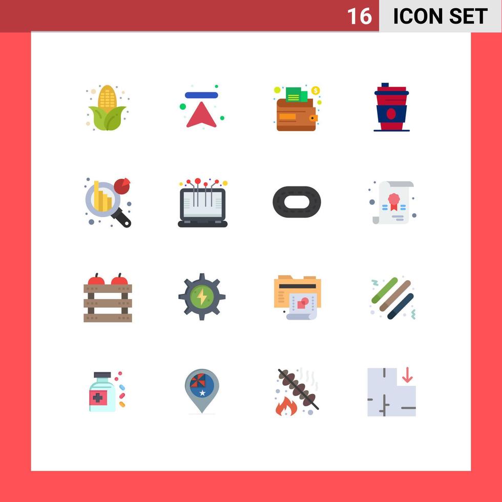 Group of 16 Modern Flat Colors Set for smart technology data analytics money chart analysis juice Editable Pack of Creative Vector Design Elements
