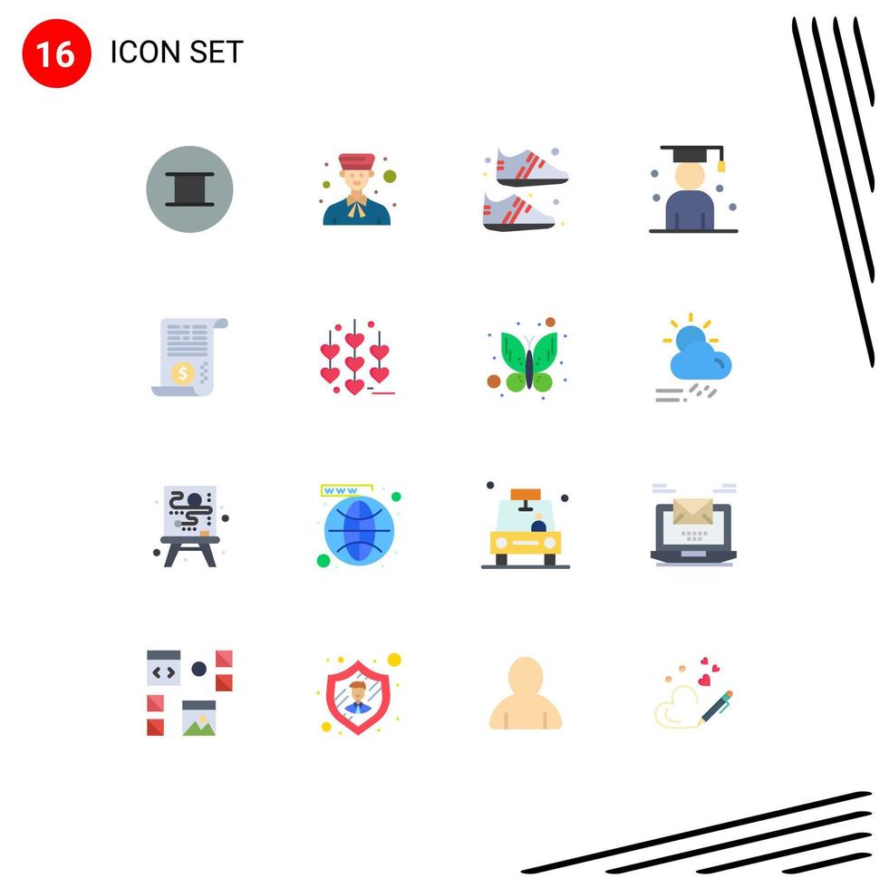 16 Universal Flat Colors Set for Web and Mobile Applications file scholar clothing graduation avatar Editable Pack of Creative Vector Design Elements