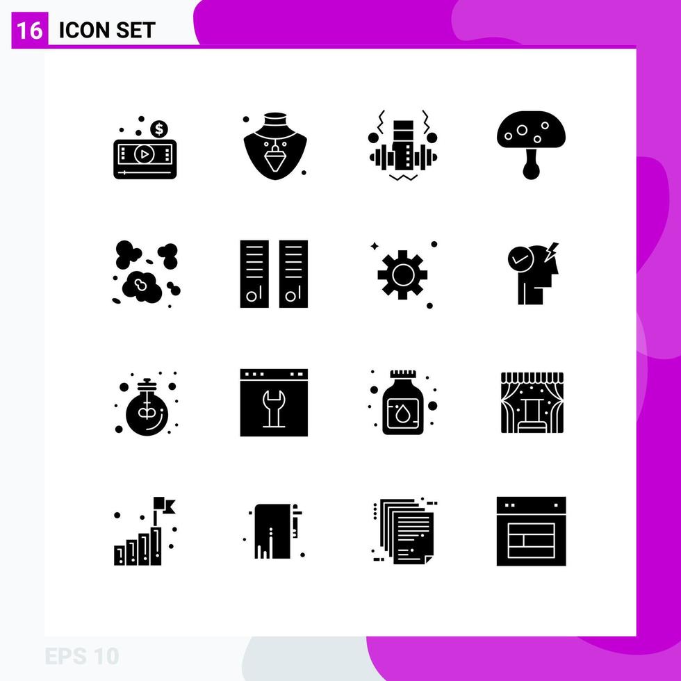 Universal Icon Symbols Group of 16 Modern Solid Glyphs of environment air dumbbell spring nature Editable Vector Design Elements