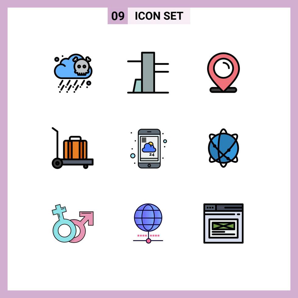 Stock Vector Icon Pack of 9 Line Signs and Symbols for internet computing baggage weather report Editable Vector Design Elements