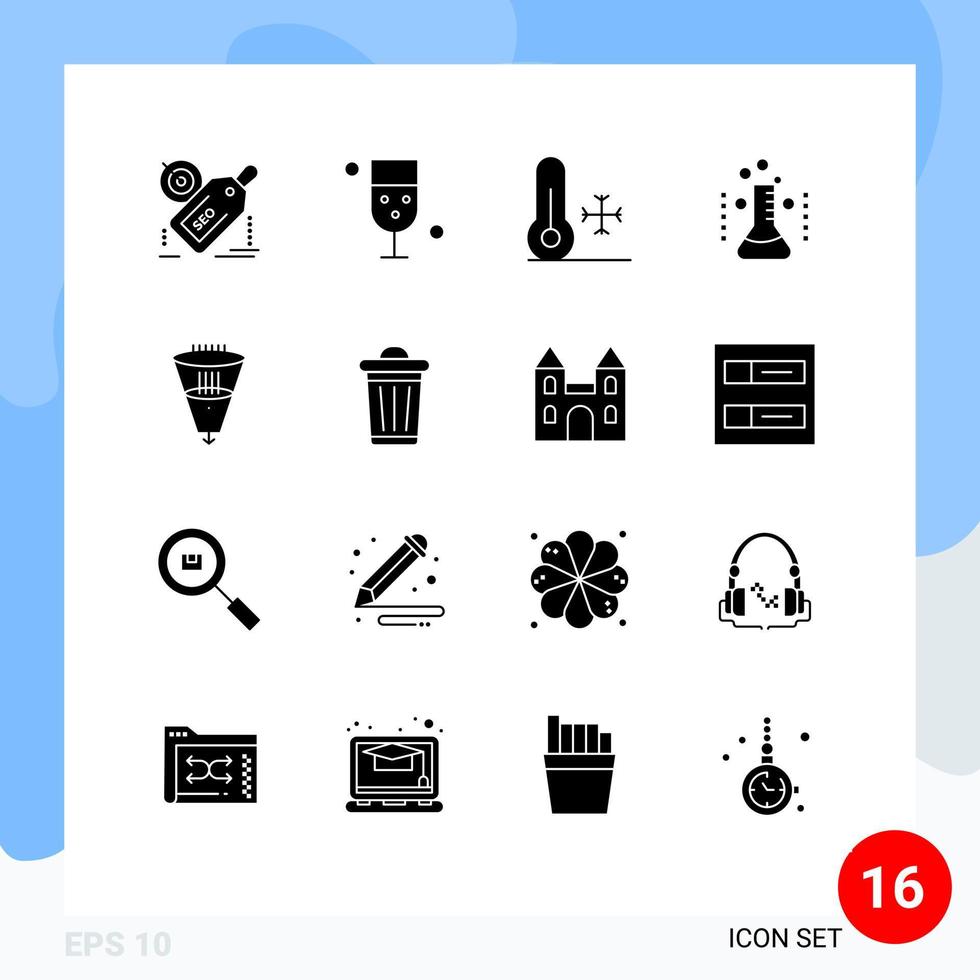 Modern Set of 16 Solid Glyphs and symbols such as laboratory healthcare food health thermometer Editable Vector Design Elements