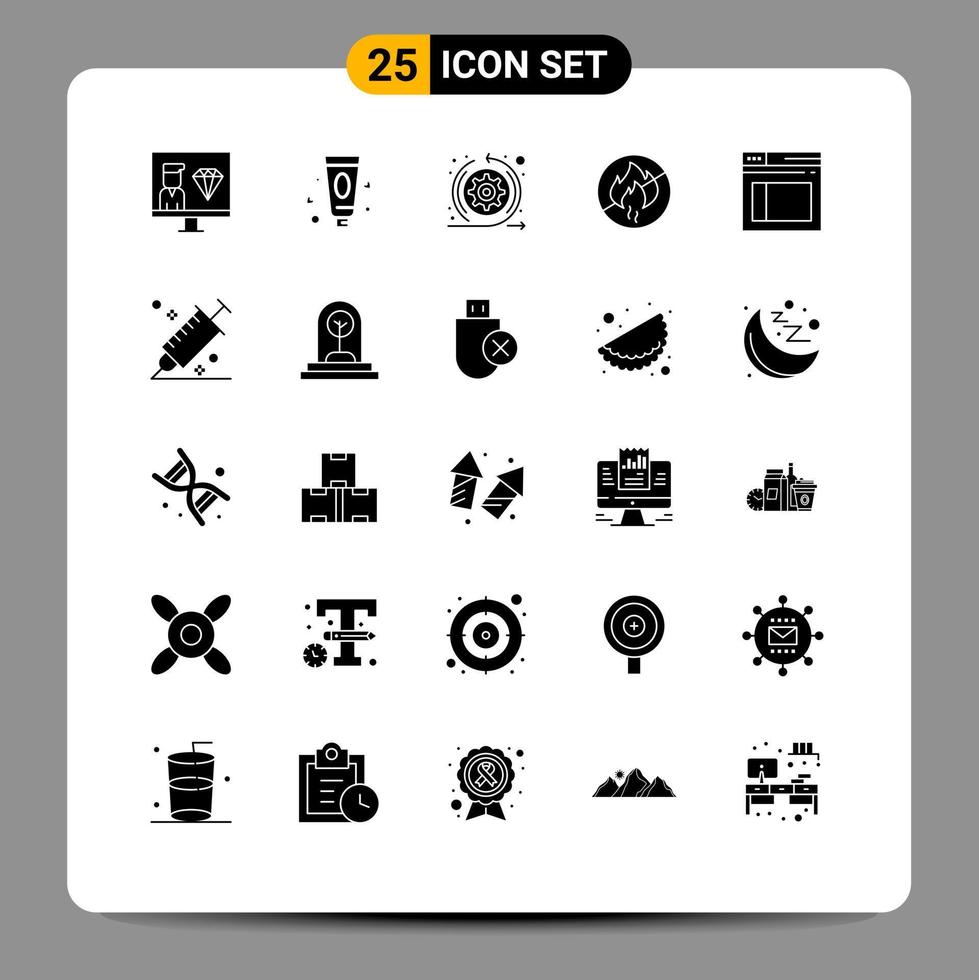 25 Universal Solid Glyph Signs Symbols of secure construction agile fire no fire Editable Vector Design Elements
