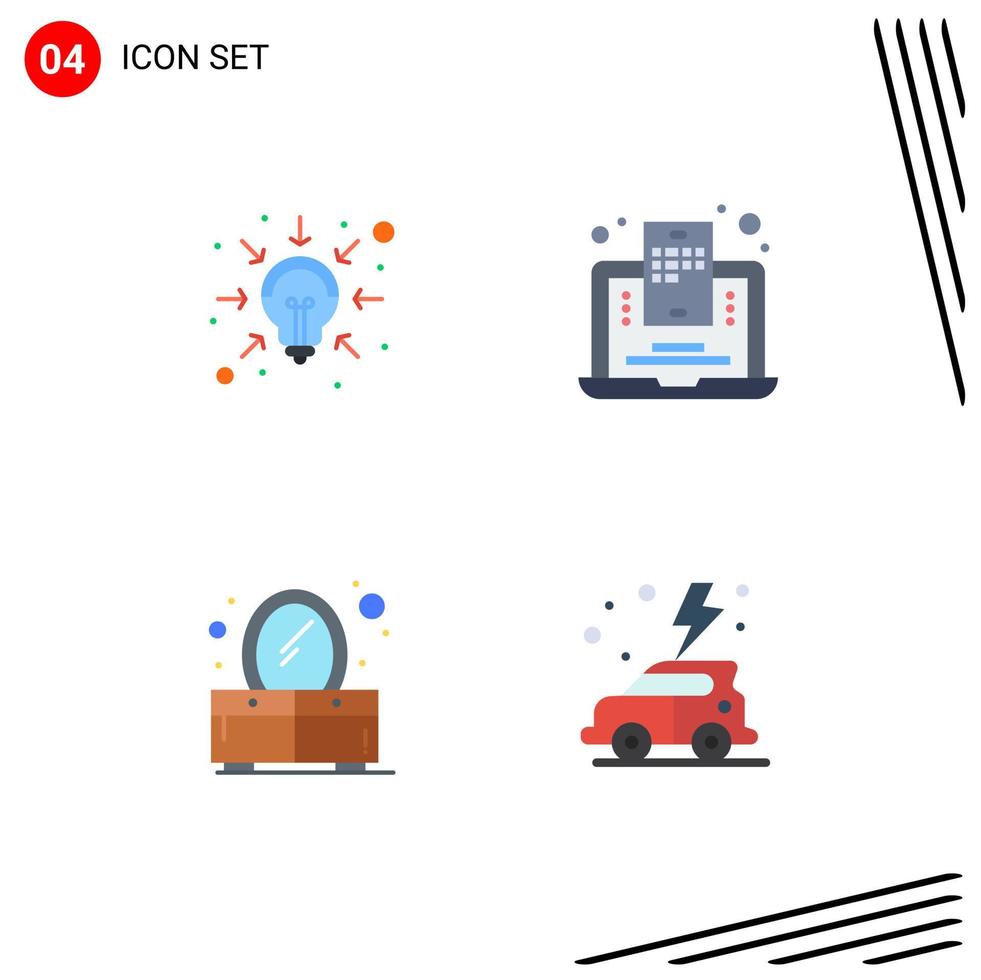 Group of 4 Modern Flat Icons Set for business dresser solutions blogging earth Editable Vector Design Elements