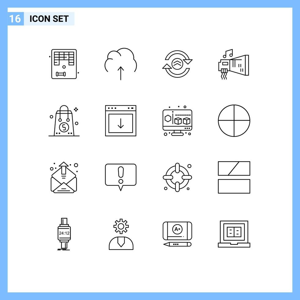 16 User Interface Outline Pack of modern Signs and Symbols of music device storage blaster computing Editable Vector Design Elements