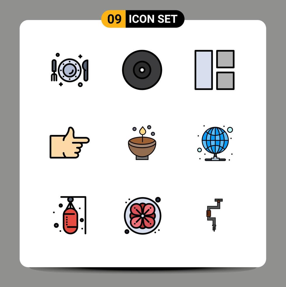 9 User Interface Filledline Flat Color Pack of modern Signs and Symbols of deepam vote dvd thumbs up layout Editable Vector Design Elements