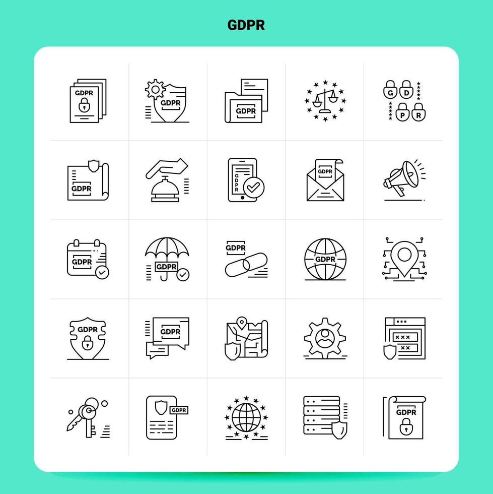 OutLine 25 GDPR Icon set Vector Line Style Design Black Icons Set Linear pictogram pack Web and Mobile Business ideas design Vector Illustration