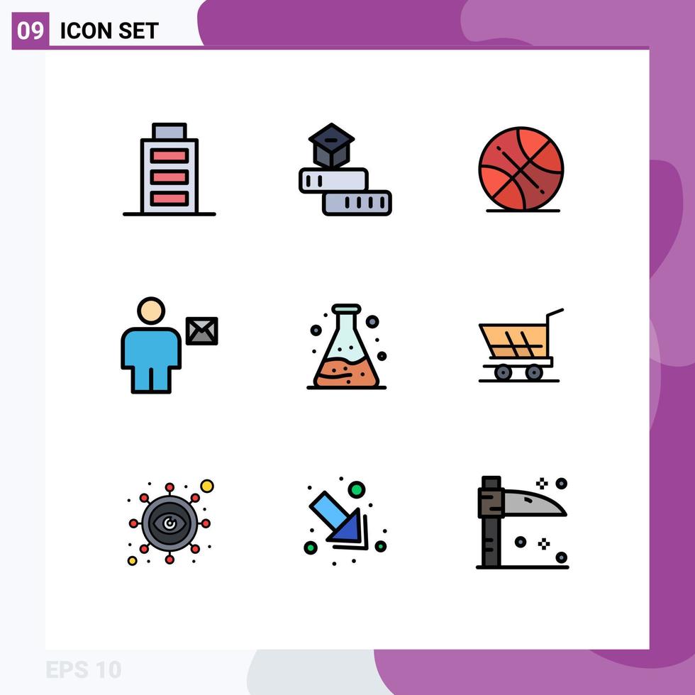 Modern Set of 9 Filledline Flat Colors Pictograph of pollution human backetball envelope avatar Editable Vector Design Elements