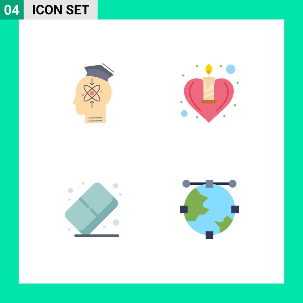 Set of 4 Commercial Flat Icons pack for capability eraser knowledge heart color Editable Vector Design Elements