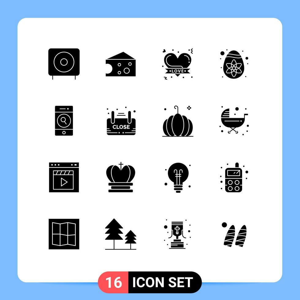 Modern Set of 16 Solid Glyphs Pictograph of search people badge egg decoration Editable Vector Design Elements