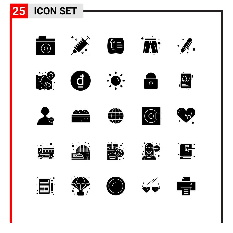 conjunto de 25 iconos de interfaz de usuario modernos signos de símbolos para dibujar elementos de diseño vectorial editables de tela de pantalones de libro de vestimenta de jugador vector