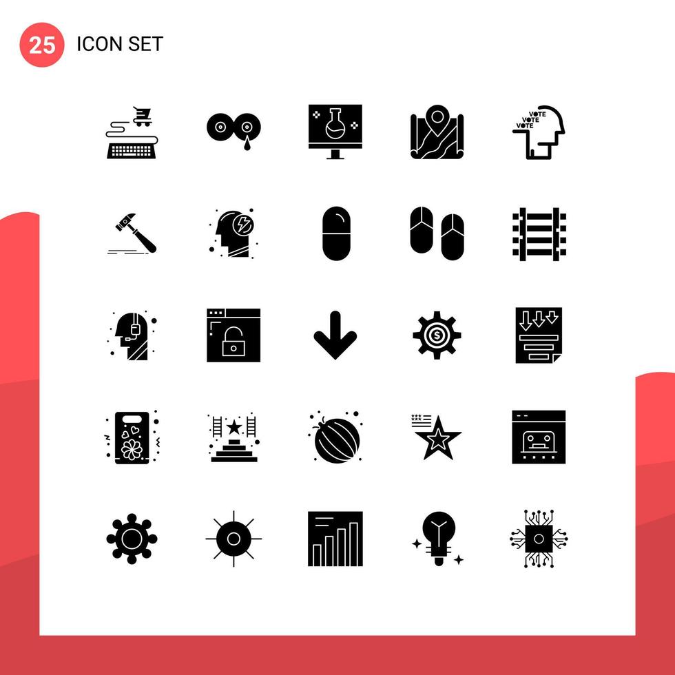 Universal Icon Symbols Group of 25 Modern Solid Glyphs of ballot google eco science location map Editable Vector Design Elements