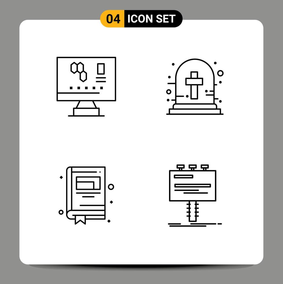 4 Universal Line Signs Symbols of biology notebook science halloween graveyard cross ad Editable Vector Design Elements